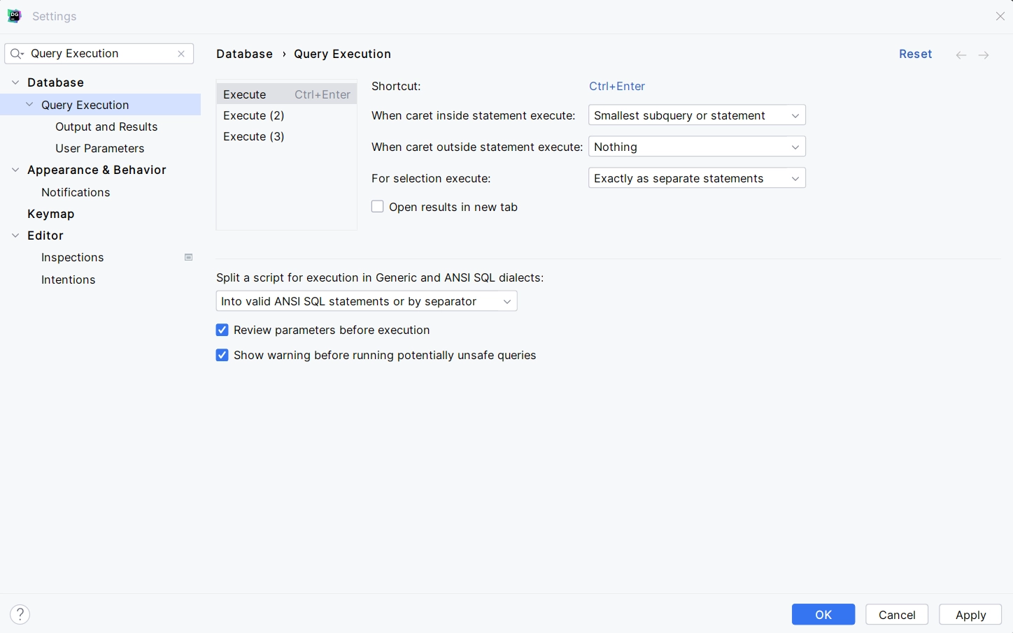 快捷键最小语句执行